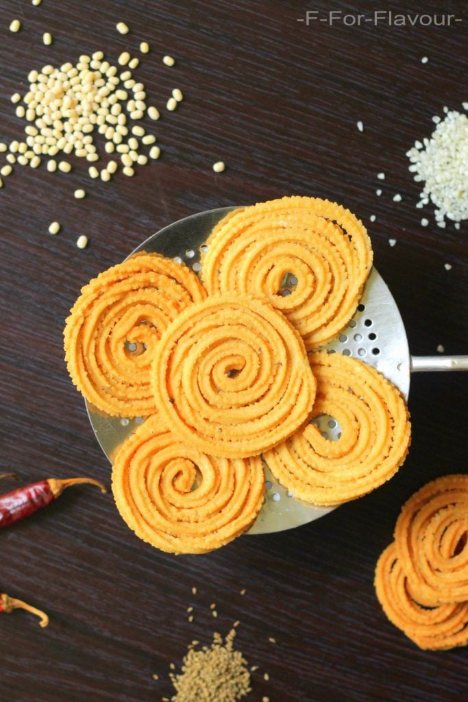 Murukku arranged on a plate