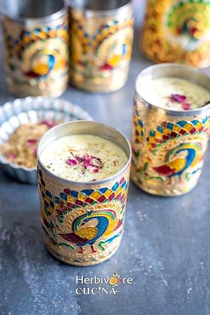 thandai in a decorated glass