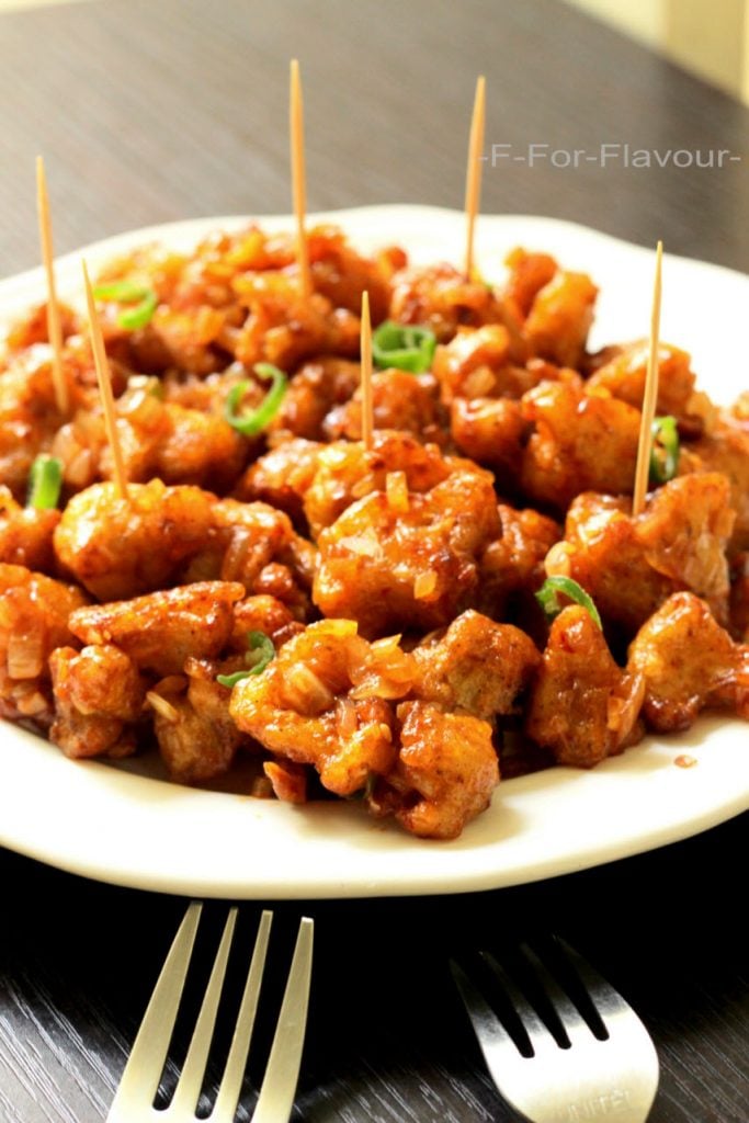 gobi manchurian dry served in a plate