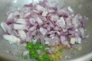adding onions and green chillies