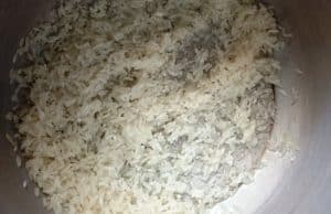 washed rice in cooker